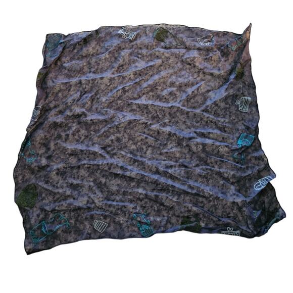 Vintage Y2K ECHO Womens 100% Silk Scarf Dark Blue Embroidered - Picture 1 of 5